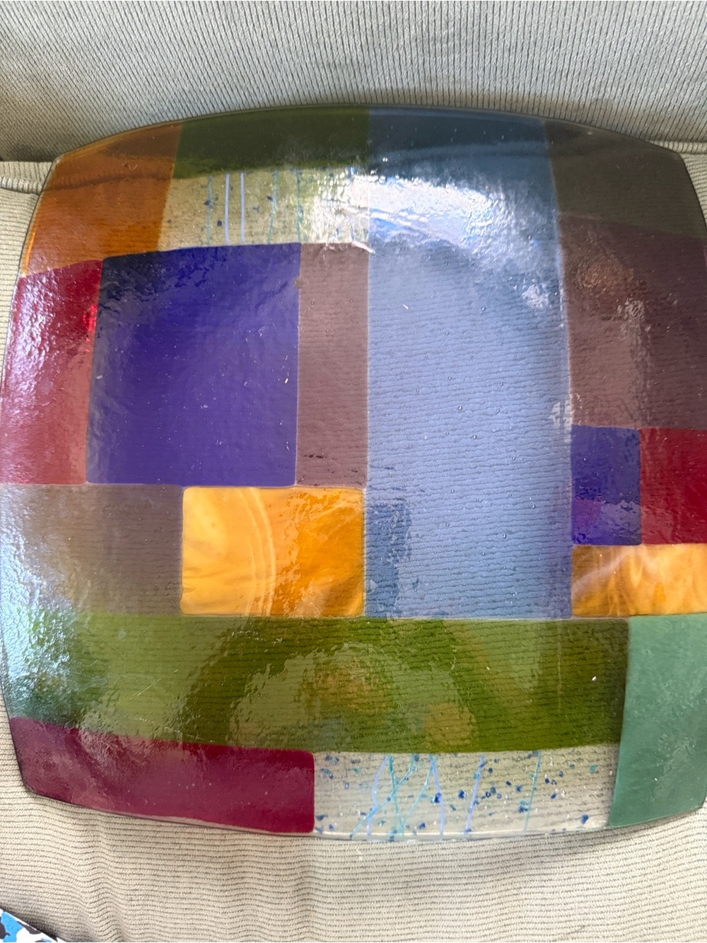 Handmade Colorful Geometric Glass Tray - Multicolor - Picture 3 of 4